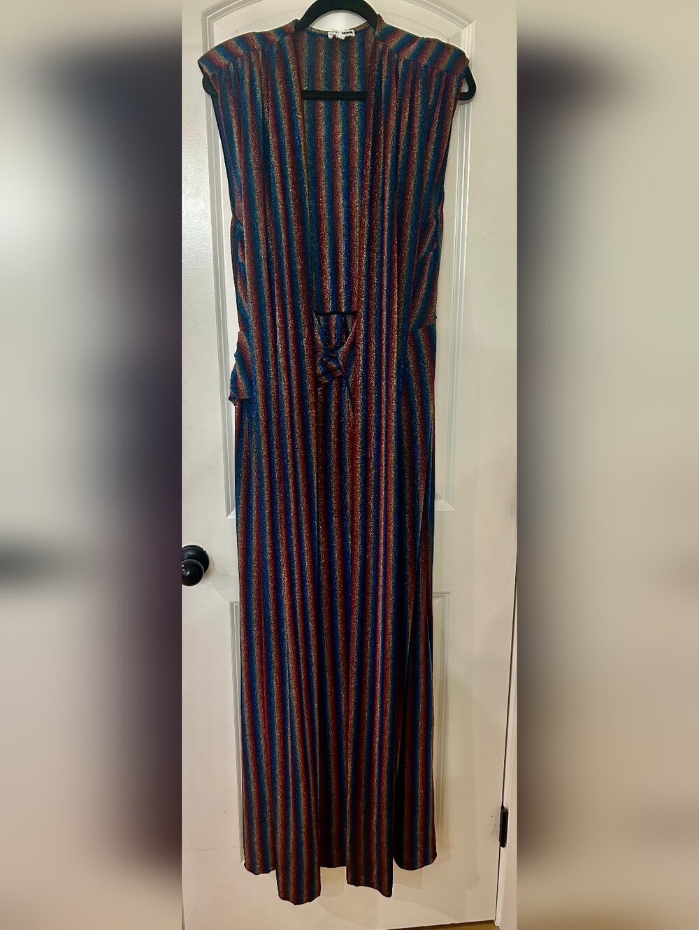 Fashion Nova Striped Ribbed Maxi Dress in Navy, Red, Gold